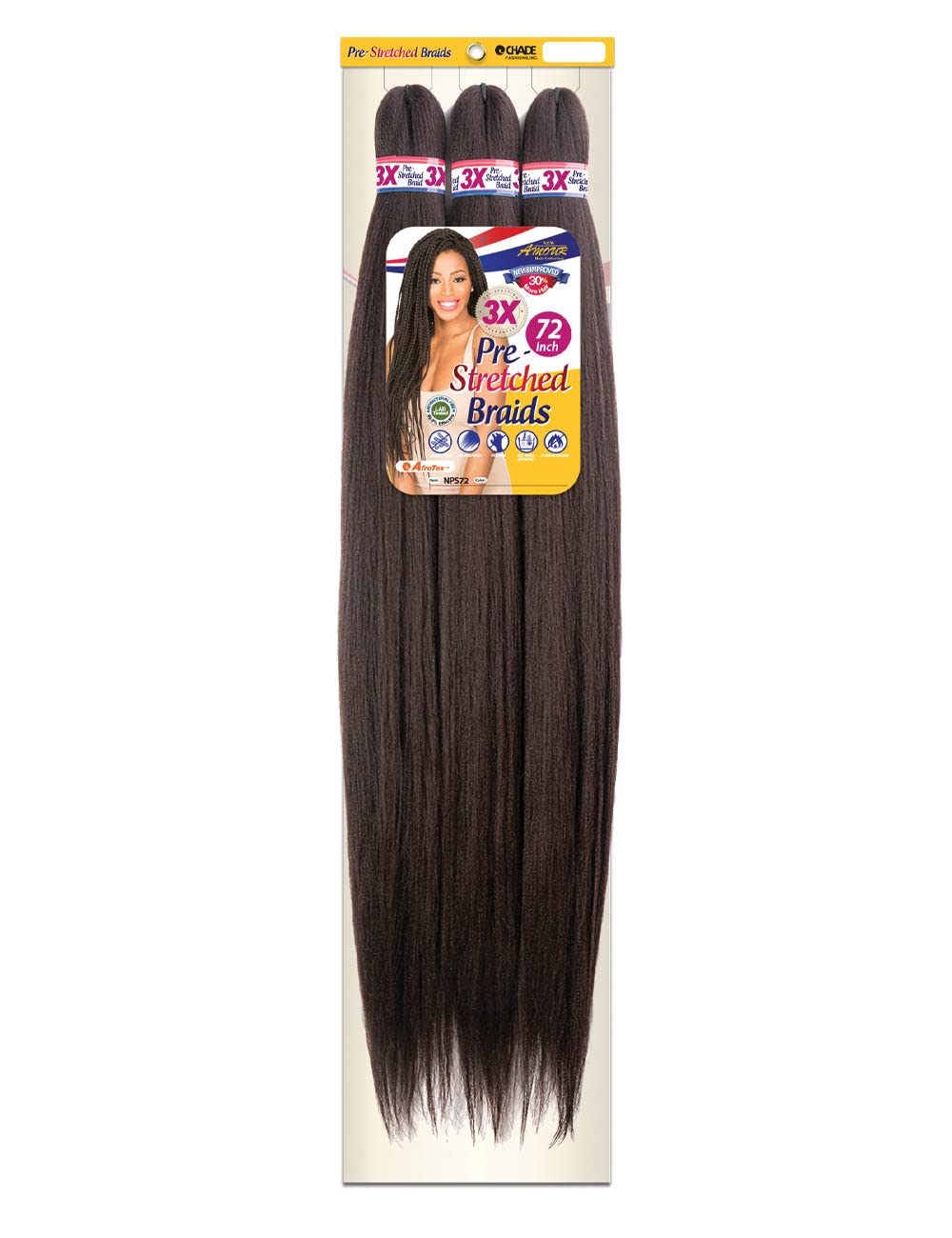 Chade Fashion 3x Pre streched Braids 1B 72”