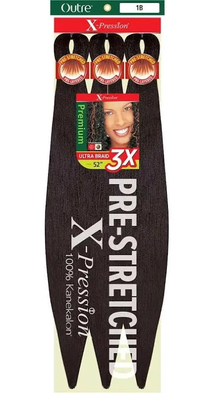 3x Xpression Pre-Stretched Braids 1B 52”